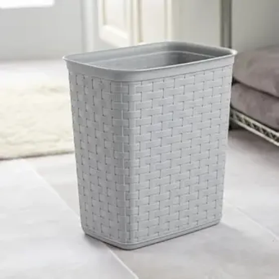 3.4 Gallon Bathroom Trash Can - Gray Plastic Weave Small Waste Bin (No Lid)