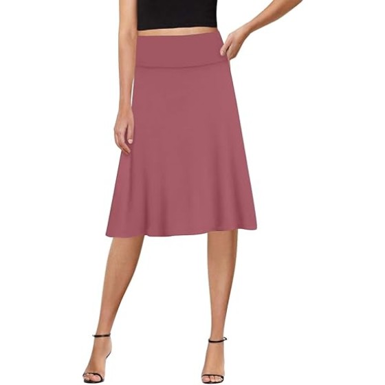 A-Line Midi Skirts for Women- High Waist Knee Length Casual Flared Flowy Skirt Made in USA