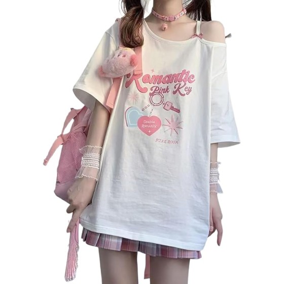 Harajuku Kawaii Short Sleeved T-Shirt Cute cat Print Women's Y2k Niche Trend Design Cartoon Spicy Girl Loose top