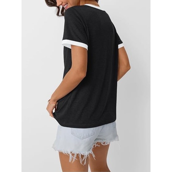 Womens Short Sleeve T-Shirts Summer Tops Casual Soft Tunic V Neck Basic Workout Clothes Spring Fashion Outfits 2025