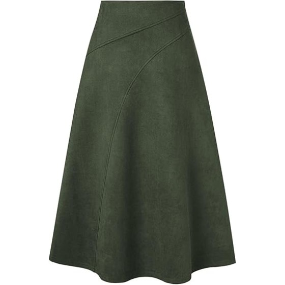 2025 Women's Suede Skirts, High Waist A-Line Skirt, Fall Winter Midi Skirt