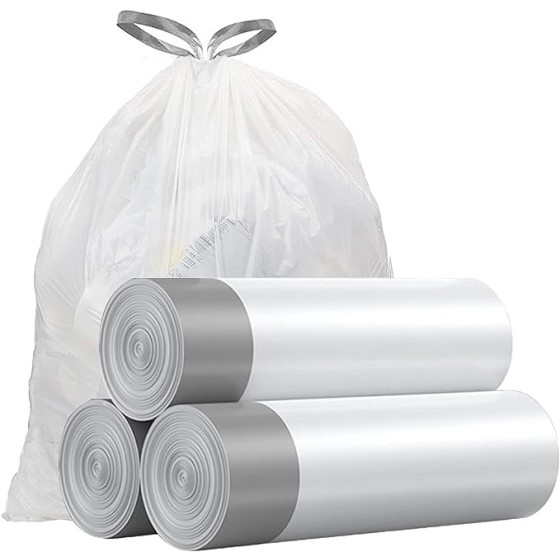 Small Trash Bags 4 Gallon - Drawstring 4 Gallon Trash Bag, Individual Unscented Small Garbage Bags, White 4 Gal Trash Can Liners Bathroom Trash Bags, 57 Count