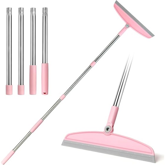 Multifunction Silicone Broom, 54 Inch Adjustable Long Handle Rubber Magic Broom Sweeper for Floor Bathroom Kitchen Shower Pet Hair Glass(Gray Pink)