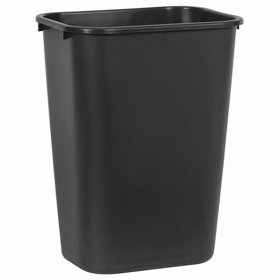 Wastebasket Trash Container, 41QT/10.25 GAL, Plastic, Black, Stackable Trash Can for Bedroom/Bathroom/Office, Fits Under Desk/Sink/Cabinet