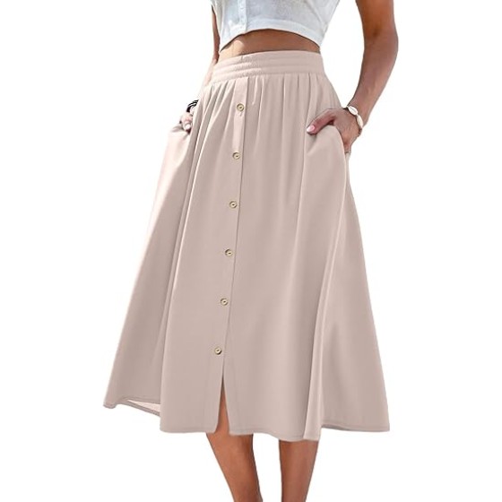 Women Midi Length A Line Swing Flowy Skirt with Pockets