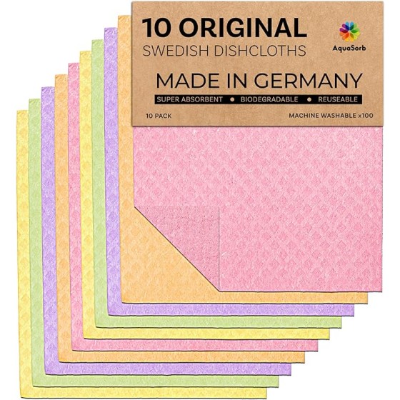 Swedish Dishcloths for Kitchen 10 Pack – Reusable Swedish Dish Cloths That Don't Smell, Oeko-TEX Certified Eco-Friendly Dish Cloths